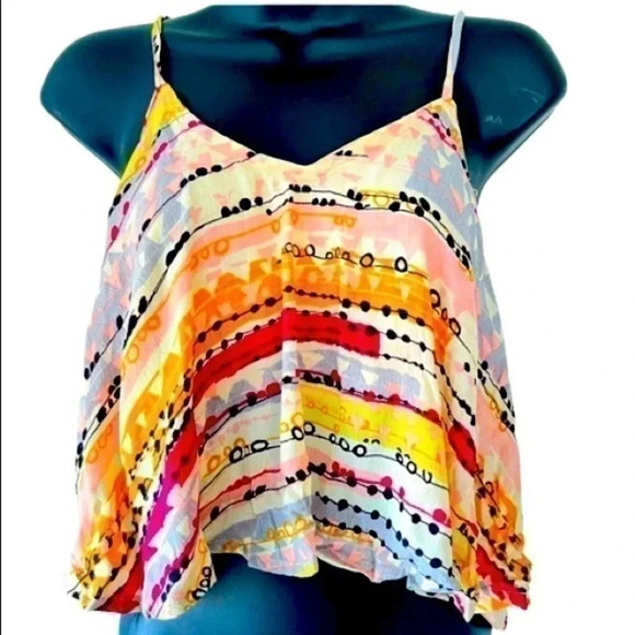 RUFFLE STRAP ORANGE MULTICOLORED V TANK  TOP SIZE LARGE - Picture 9 of 9